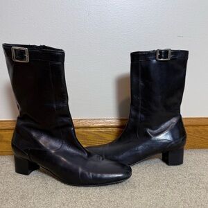 Cole Haan leather zip up boots mid calf buckle zipper size 8.5 made in Italy